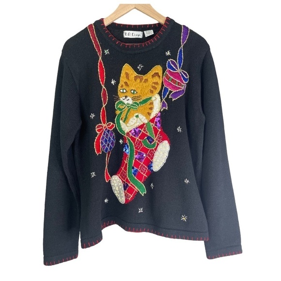 Vintage B.P. Design Women’s Ugly Christmas Cat Sweater - Picture 1 of 3